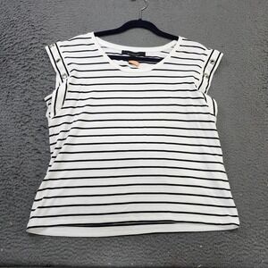 White House Black Market Tank Womens M White Stripe Button Shoulder Top